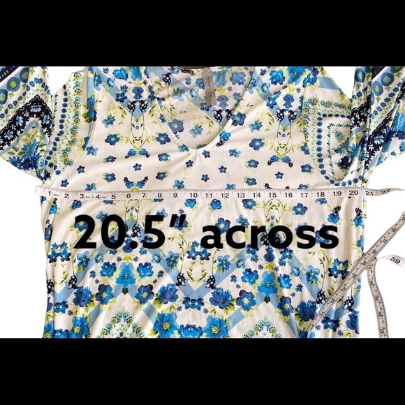 Honey Me Curvy Blue Floral Chevron Boho Long Sleeve A-Line Dress XL - Picture 7 of 12